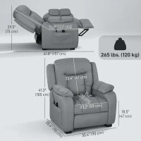 HOMCOM Massage Recliner Chair with Quiet Brushless Motor Pet-Friendly Fabric Power Recliner with 2 Memory Positions Grey(m-3)