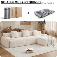 Modern Modular Compressed Sofa with Movable Ottoman, Memory-Foam Corner Couch for Apartments and Bedrooms, 118"L x 39.5"W x 29.5"H, Beige(m-6)
