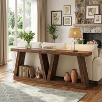 HOMCOM 55" Farmhouse Console Table, 2-Tier Entryway Table with Storage for Hallway, Living Room, Behind Couch, Rustic Brown(m-6)