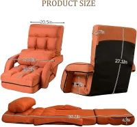 Cozy Floor Chair with 14 Adjustable Positions, Foldable Lazy Lounger for Home Offices and Gaming Rooms, 26.5"L x 22"W x 27"H, Orange(m-3)