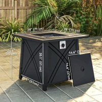 Outsunny 28" Propane Fire Pit Table 40,000 BTU Square Outdoor Gas Fire Table with Waterproof Cover, Adjustable Foot Pads(m-3)