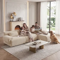 L-Shaped Compressed Sofa with High-Density Chenille Fabric and Supportive Backrests, Stylish Couch with Boneless Construction, 126"L x 68.5"W x 32"H, Beige(m-8)