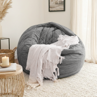 Soft Velvet Bean Bag Sofa with High-Resilience Foam, Cozy Lounge Chair for Living Rooms, 48" L x 36" W x 20" H, Antique Grey