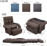Cozy Floor Chair with 14 Adjustable Positions, Foldable Lazy Lounger for Home Offices and Gaming Rooms, 26.5"L x 22"W x 27"H, Brown(m-1)