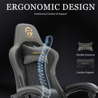 Ergonomic Gaming Chair with Adjustable Lumbar Support, Ideal Computer Seat for Home Offices, Gaming Setups, 25"L x 25"W x 51"H, Gray(m-5)