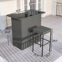 Outsunny 5 Piece Rattan Wicker Bar Set, High Top Outdoor Table and Chairs, Bar Height Patio Set, 2 Shelves & 4 Bar Stools, Gray(m-3)