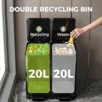 HOMCOM Garbage Bin, Soft-Close Trash Can with Foot Pedal, 2x5 Gal (2x20 L) Garbage Can with Removable Inner Buckets, Black(m-4)