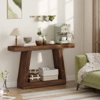 HOMCOM 55" Farmhouse Console Table, 2-Tier Entryway Table with Storage for Hallway, Living Room, Behind Couch, Rustic Brown(m-7)