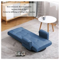 14-Angle Swivel Floor Chair with Foldable Design and Breatherable Faux Leather, Ideal Sofa Bed for Ovrnight Guests, 29"L x 19.5"W x 30.5"H, Blue(m-8)