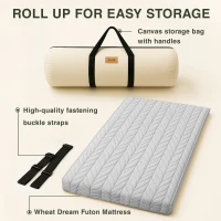 Comfortable 4-Inch Futon Mattress with High-Density Foam, Breathable Floor Sleeping Pad for Bedrooms, 75" L x 39" W x 4" H, Light Gray(m-4)