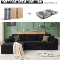 Cozy L-Shaped Compressed Sofa with 1400 lbs Weight Capacity and Cloud-Like Memory Foam, Spacious Couch for Big Families, 108"L x 68"W x 33"H, Black(m-7)