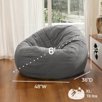 Soft Velvet Bean Bag Sofa with High-Resilience Foam, Cozy Lounge Chair for Living Rooms, 48" L x 36" W x 20" H, Antique Grey(m-2)