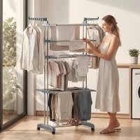 HOMCOM 5-Tier Clothes Drying Rack, Foldable Laundry Drying Rack with Wheels, Side Wings, Grey(m-1)