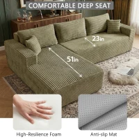 Cozy L-Shaped Compressed Sofa with 1400 lbs Weight Capacity and Cloud-Like Memory Foam, Spacious Couch for Big Families, 108"L x 68"W x 33"H, Green(m-5)