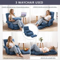 Cozy Floor Chair with 14 Adjustable Positions, Foldable Lazy Lounger for Home Offices and Gaming Rooms, 26.5"L x 22"W x 27"H, Blue(m-6)