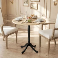 HOMCOM Dining Table for 2-4 People, Modern Round Kitchen Table with Pedestal Steel Base, 80cm, Natural Wood and Black(m-8)