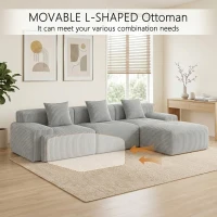 Modern Modular Compressed Sofa with Movable Ottoman, Memory-Foam Corner Couch for Apartments and Bedrooms, 118"L x 39.5"W x 29.5"H, Light Gray(m-8)