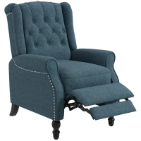 HOMCOM Wingback Reclining Chair with Footrest, Button Tufted Recliner Chair with Rolled Armrests for Living Room, Blue(m-2)