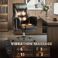 HOMCOM Massage Office Chair with 6 Points Vibration, Executive Desk Chair with High Back, PU Leather, Footrest, Black(m-5)