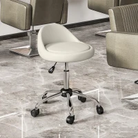 HOMCOM Salon Stool, Adjustable Rolling Stool, White(m-1)