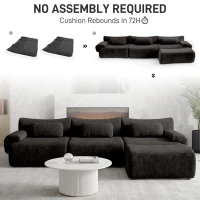 L-Shaped Compressed Sofa with High-Density Chenille Fabric and Supportive Backrests, Stylish Couch with Boneless Construction, 126"L x 68.5"W x 32"H, Black(m-7)