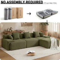 Modern Modular Compressed Sofa with Movable Ottoman, Memory-Foam Corner Couch for Apartments and Bedrooms, 118"L x 39.5"W x 29.5"H, Green(m-6)