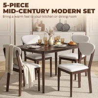 HOMCOM 5-Piece Dining Table Set for 4, Mid-Century Modern Kitchen Table and Chairs, Cream White(m-4)