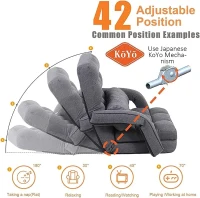 Cozy Floor Chair with 14 Adjustable Positions, Foldable Lazy Lounger for Home Offices and Gaming Rooms, 26.5"L x 22"W x 27"H, Gray(m-5)