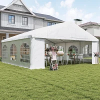 Outsunny 20' x 20' Heavy-duty Large Wedding Tent, Outdoor Carport Garage Party Tent, Patio Gazebo Canopy with Sidewall, White(m-8)