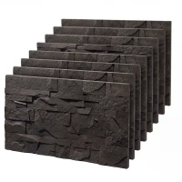 HOMCOM 8-Pack 3D Faux Stone Wall Panels, Lightweight Polyurethane Panels for Interior and Exterior Accent Walls, Black(m-1)