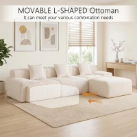 Modern Modular Compressed Sofa with Movable Ottoman, Memory-Foam Corner Couch for Apartments and Bedrooms, 118"L x 39.5"W x 29.5"H, Beige(m-8)