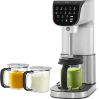 Automatic 11-in-1 Ice Cream Maker Machine with 3 Family Pints, Compact Frozen Dessert Maker for Home Kitchens, 12" L x 7.5" W x 17.5" H, Silver(m-2)