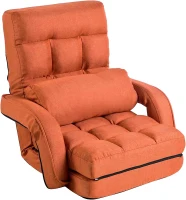 Cozy Floor Chair with 14 Adjustable Positions, Foldable Lazy Lounger for Home Offices and Gaming Rooms, 26.5"L x 22"W x 27"H, Orange(m-2)