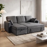 HOMCOM Modular Sectional Sofa Bed with Reversible Storage Ottoman, Pull Out Sleeper Sofa with Spring Cushion, Dark Grey(m-8)