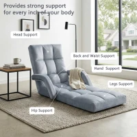 Folding Floor Chair with 14 Precision Adjustment Levels, Practical Floor Lounger for Reading, Gaming, or Relaxing, 20.5"L x 39.5"W x 25.5"H, Gray(m-7)