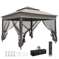 Outsunny 11' x 11' Pop Up Gazebo 2-Tier Soft Top Shelter Event Tent w/ Netting Carry Bag for Patio Backyard Garden, Mixed Grey(m-2)