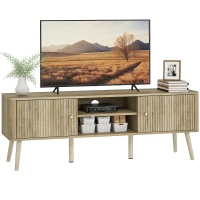 HOMCOM TV Stand for 65 Inch Television, Entertainment Center with Adjustable Shelves and Pine Wood Legs for Living Room, Oak(m-10)