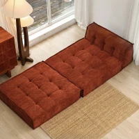 Versatile Modular Sofa Bed with Water-Resistant Velvet Fabric, Convertible Sleeper Couch for Living Rooms,  40" L x 40" W x 24.5" H, Reddish Brown(m-1)
