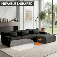 L-Shaped Compressed Sofa with High-Density Chenille Fabric and Supportive Backrests, Stylish Couch with Boneless Construction, 126"L x 68.5"W x 32"H, Black(m-4)