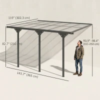 Outsunny 10' x 12' Outdoor Hardtop Pergola Gazebo with Polycarbonate Roof Adjustable Height, Aluminum Frame, UV Protection, Grey(m-3)