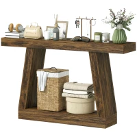 HOMCOM 55" Farmhouse Console Table, 2-Tier Entryway Table with Storage for Hallway, Living Room, Behind Couch, Rustic Brown(m-1)