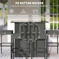 Outsunny 5 Piece Rattan Wicker Bar Set, High Top Outdoor Table and Chairs, Bar Height Patio Set, 2 Shelves & 4 Bar Stools, Gray(m-5)