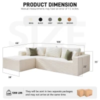 Cozy L-Shaped Compressed Sofa with 1400 lbs Weight Capacity and Cloud-Like Memory Foam, Spacious Couch for Big Families, 108"L x 68"W x 33"H, White(m-2)