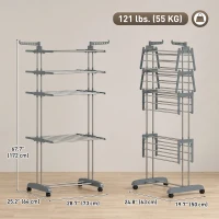 HOMCOM 5-Tier Clothes Drying Rack, Foldable Laundry Drying Rack with Wheels, Side Wings, Grey(m-3)