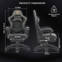 Ergonomic Gaming Chair with Adjustable Lumbar Support, Ideal Computer Seat for Home Offices, Gaming Setups, 25"L x 25"W x 51"H, Gray(m-3)