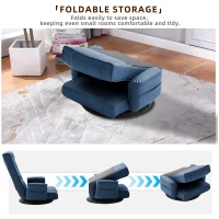 14-Angle Swivel Floor Chair with Foldable Design and Breatherable Faux Leather, Ideal Sofa Bed for Ovrnight Guests, 29"L x 19.5"W x 30.5"H, Blue(m-5)