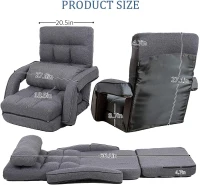 Cozy Floor Chair with 14 Adjustable Positions, Foldable Lazy Lounger for Home Offices and Gaming Rooms, 26.5"L x 22"W x 27"H, Gray(m-3)