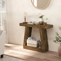 HOMCOM 42" Farmhouse Console Table, 2-Tier Entryway Table with Storage for Hallway, Living Room, Behind Couch, Rustic Brown(m-9)