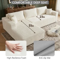Cozy L-Shaped Compressed Sofa with 1400 lbs Weight Capacity and Cloud-Like Memory Foam, Spacious Couch for Big Families, 108"L x 68"W x 33"H, White(m-6)
