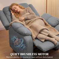 HOMCOM Massage Recliner Chair with Quiet Brushless Motor Pet-Friendly Fabric Power Recliner with 2 Memory Positions Grey(m-7)